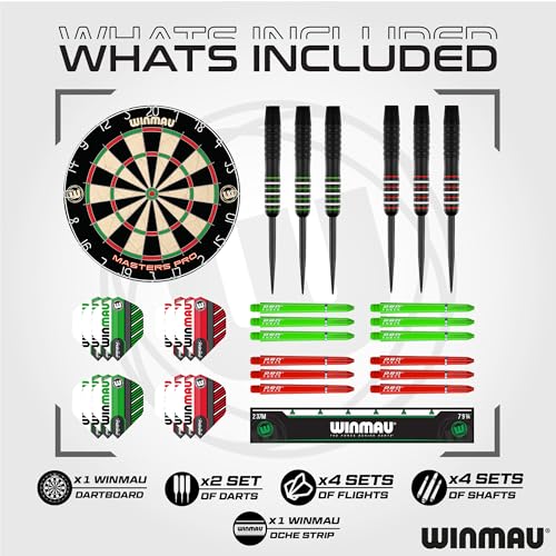 Winmau Masters Pro Dartboard Set - Complete Cabinet with Steel Tip Darts & Self-Healing Sisal Board