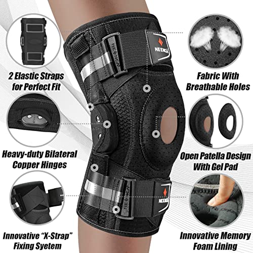 NEENCA Large Black Hinged Knee Brace for Pain Relief & Support