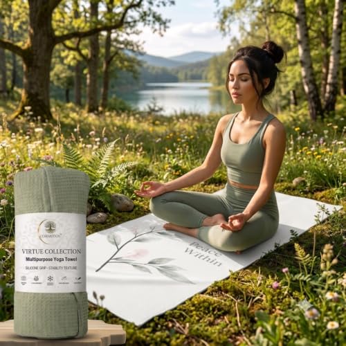 Non-Slip Yoga Mat Towel Waffle Microfiber 24x72 Inches - Mint Green, Virture Collection