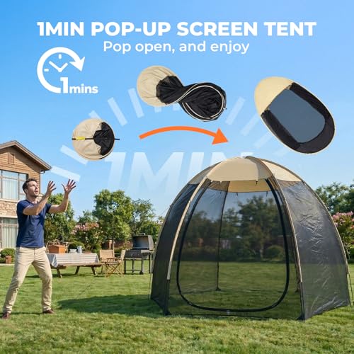 Alvantor® 10x10 ft Pop-Up Mesh Screen House with Sun Shade, Beige, Snap-Fit Design