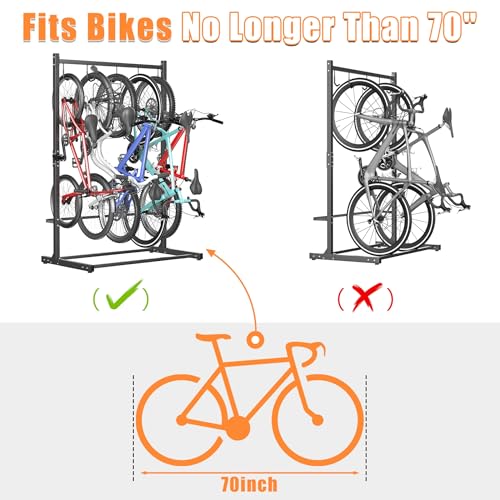 TORACK Freestanding Vertical Bike Rack for 5 Bikes, 70-Inch Wheel Size, Model 56 in