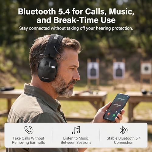 Black Bluetooth Electronic Shooting Ear Protection with Gel Cushions