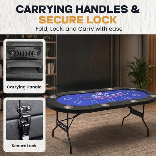 Foldable 8 Player Poker Table with Interchangeable Waterproof Game Mats - Burgundy