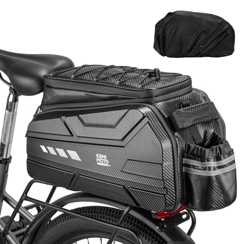 KEMIMOTO 40L Expandable Hard Shell Bike Rear Bag with Rain Cover, Reflective Strips