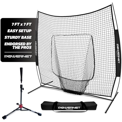 PowerNet 7x7 Black Baseball & Softball Practice Net with Adjustable Tee