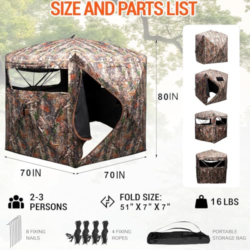 FUNHORUN 3-4 Person 360 See Through Hunting Blind - Pop Up Ground Deer Shelter