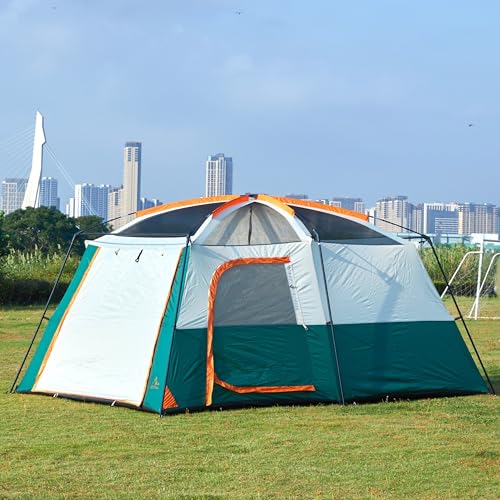 KTT Green New Large Family Tent 8-10-12-14 Person Waterproof 2 Rooms 3 Doors