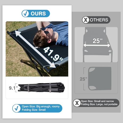 Black Extra Wide Camping Cot for Adults 550 lbs Support Folding Bed with Carry Bag