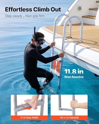 Straight-3 Step Aluminum Dock Ladder with Non-Slip PP Steps, 500 lbs Capacity