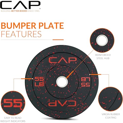 CAP Barbell Olympic Weight Set with 7ft Bar & Speckled Bumper Plates - 160 lb Economy Version