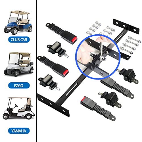 4 Pack Retractable Golf Cart Seat Belts with Bracket Kit - Easy Install, Durable Safety Belts for Most Golf Carts