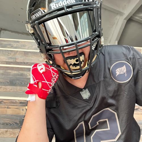 LeCool Football Mouth Guard Black Gold Rhombic Chrome Design with Strap