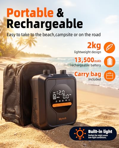 Blytech Black Portable Electric Paddle Board Pump 20 PSI with 13,500mAh Battery