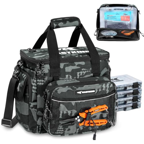 KastKing BaitSpace Tackle Bag with Removable Bait Binder - Black Camo, Medium