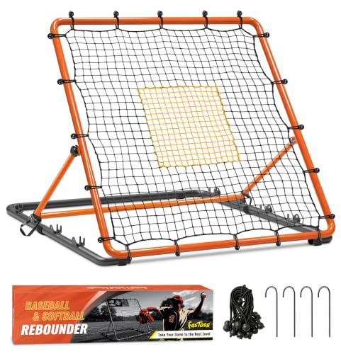 Baseball Rebounder Net - Adjustable Angles 4x4.5 ft Pitchback - Orange