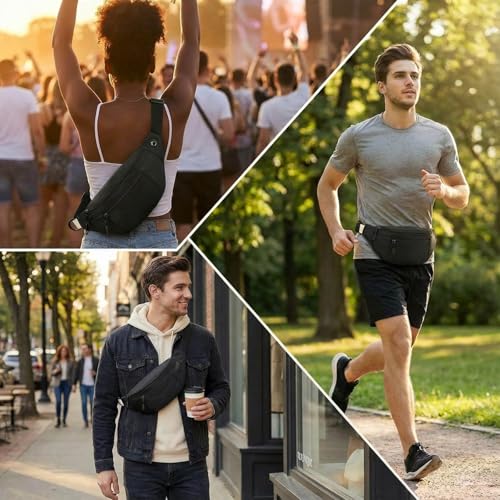 Pinklue 30 Pack Bulk Black Crossbody Fanny Packs with Adjustable Waist Strap