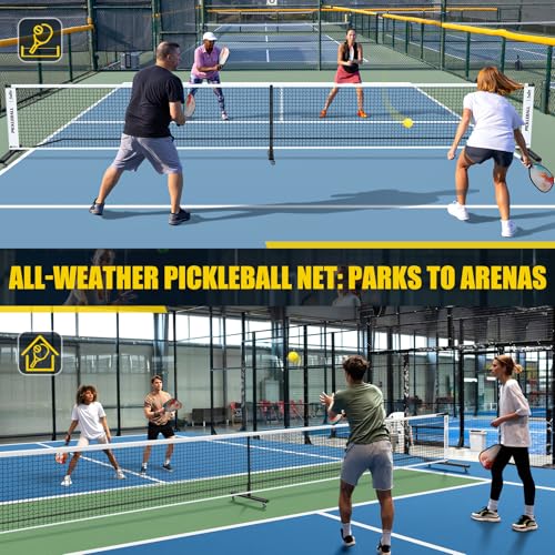 Fostoy Portable Pickleball Net Set with Wheels, 22FT & Half Court 11FT - 3in1 Black & White