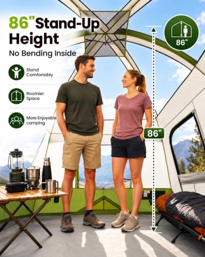 10 Person Waterproof Family Camping Tent with Rainfly, Mesh Windows & Divider