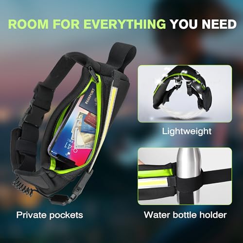 EGUKU Black Running Belt with 1000Lumens Night Light and Water Bottle Holder