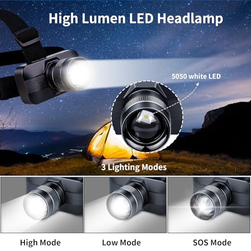 KunHe 20-Pack Rechargeable LED Headlamps 333 Lumens, Waterproof, 150M Beam, 3 Modes