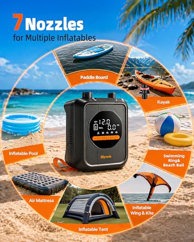 Blytech Black Portable Electric Paddle Board Pump 20 PSI with 13,500mAh Battery