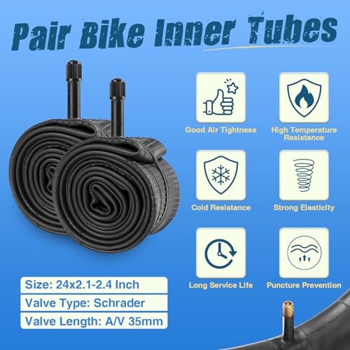 24x2.4 Inch MTB Bike Tire & Inner Tubes - Small Knobby Tread, 2 Pack - Compatible with Mountain Bikes, BMX, E-Bikes - Variation: 24x2.4 / 2 Tires+2 Tubes