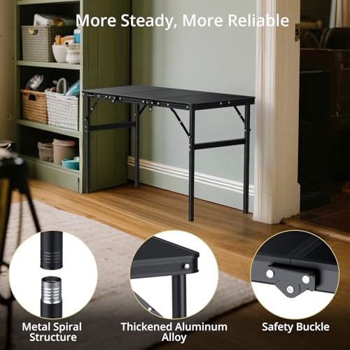 Anbte 3ft Tri-Fold Camping Table Black - Adjustable Height up to 29.5", 35" x 16"