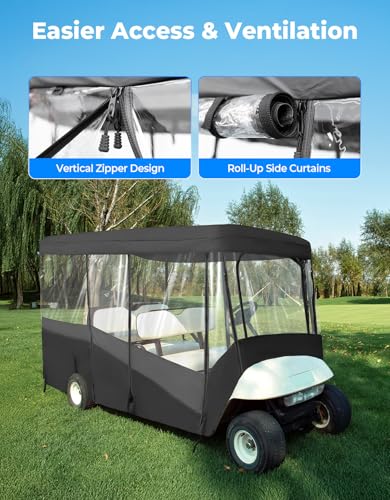 KEMIMOTO 6-Passenger Golf Cart Enclosure Rain Cover with Roll-Up Windows - Fits 119”L