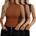 Women's Sleeveless Turtleneck Tops - 3 Pack Medium Black Dark Brown Pumpkin