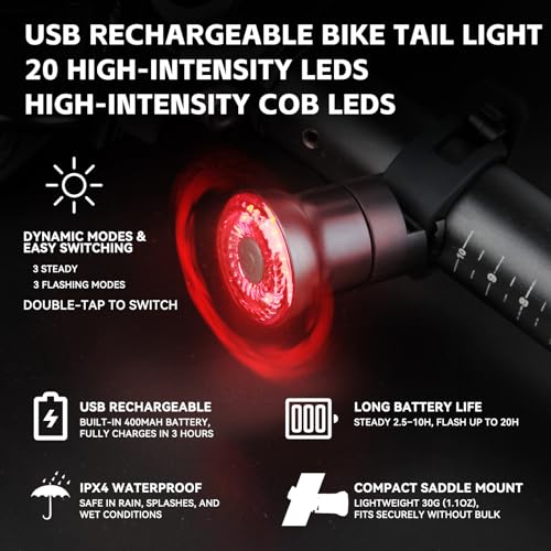 USB Rechargeable Bicycle Tail Light with COB LEDs - Waterproof Bike Rear Light