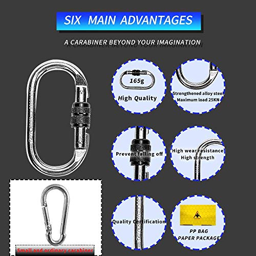 Heavy Duty Steel Carabiner Clips 4.29 x 2.32 Inches - 25kN Locking, 2 Pack