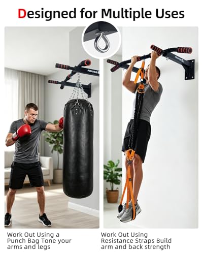 Wall Mounted Pull Up Bar for Home Gym with Multi-Grip Handles