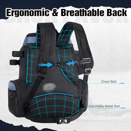 Piscifun Waterproof Fishing Tackle Backpack with Rod Holders, 42L Black
