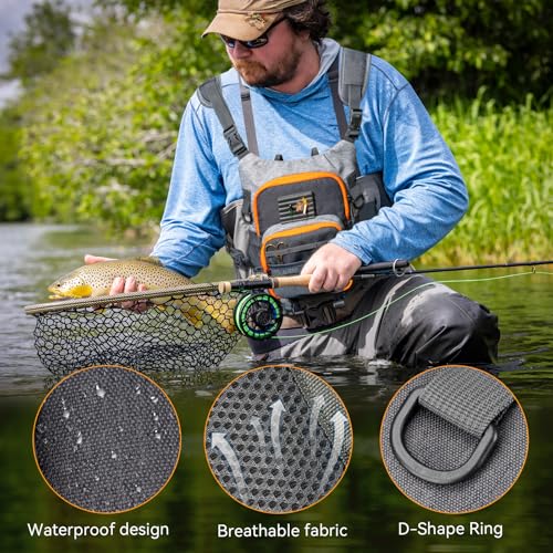 Fly Fishing Chest Pack Vest with Orange & Grey Variation, Large Capacity Tackle Bag
