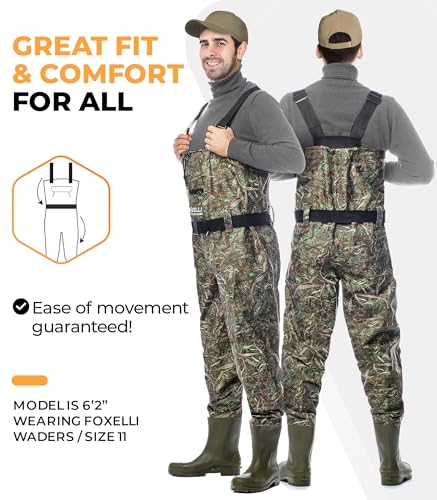 Foxelli Waterproof Camo Chest Waders for Hunting & Fishing - 10 / Camo