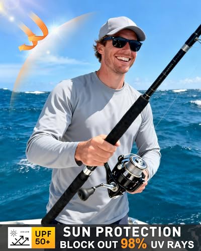 Men's UPF 50+ Long Sleeve Swim Shirt UV Sun Protection Rash Guard - Large, Gray