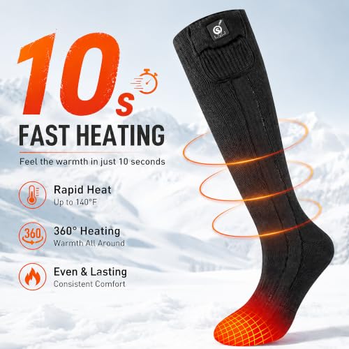 Savior Heat Rechargeable Heated Socks for Men Women - Black Large