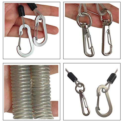 Heavy Duty Coiled Fishing Lanyard with Stainless Steel Wire - Silver