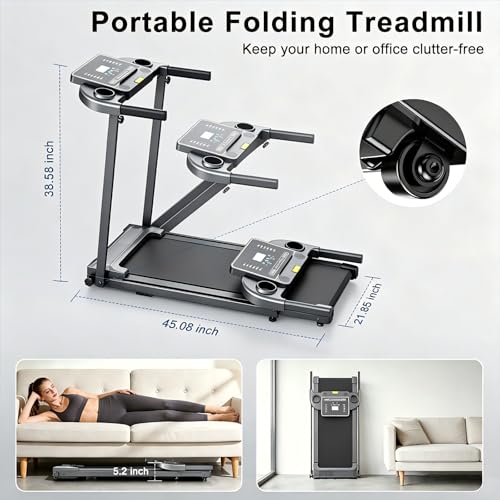 Foldable Home Treadmill with Handle Bar, LED Display & Quiet Motor - Compact Exercise Machine