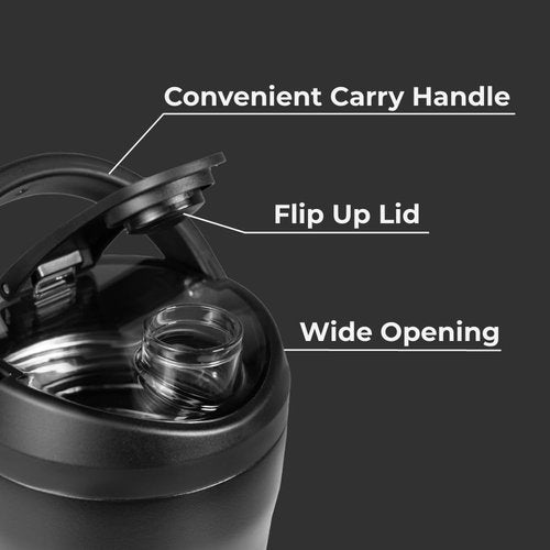 HydroJug 24 oz Stainless Steel Shaker - Insulated, Leakproof & BPA-Free - Silent Mixing Grate, Black