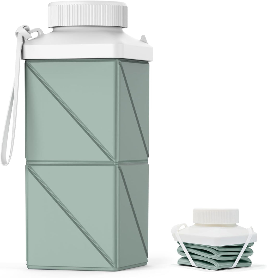 Skiennix Collapsible Water Bottle - 17.4oz Leakproof BPA-Free Travel Bottle | Lightweight Sage Green