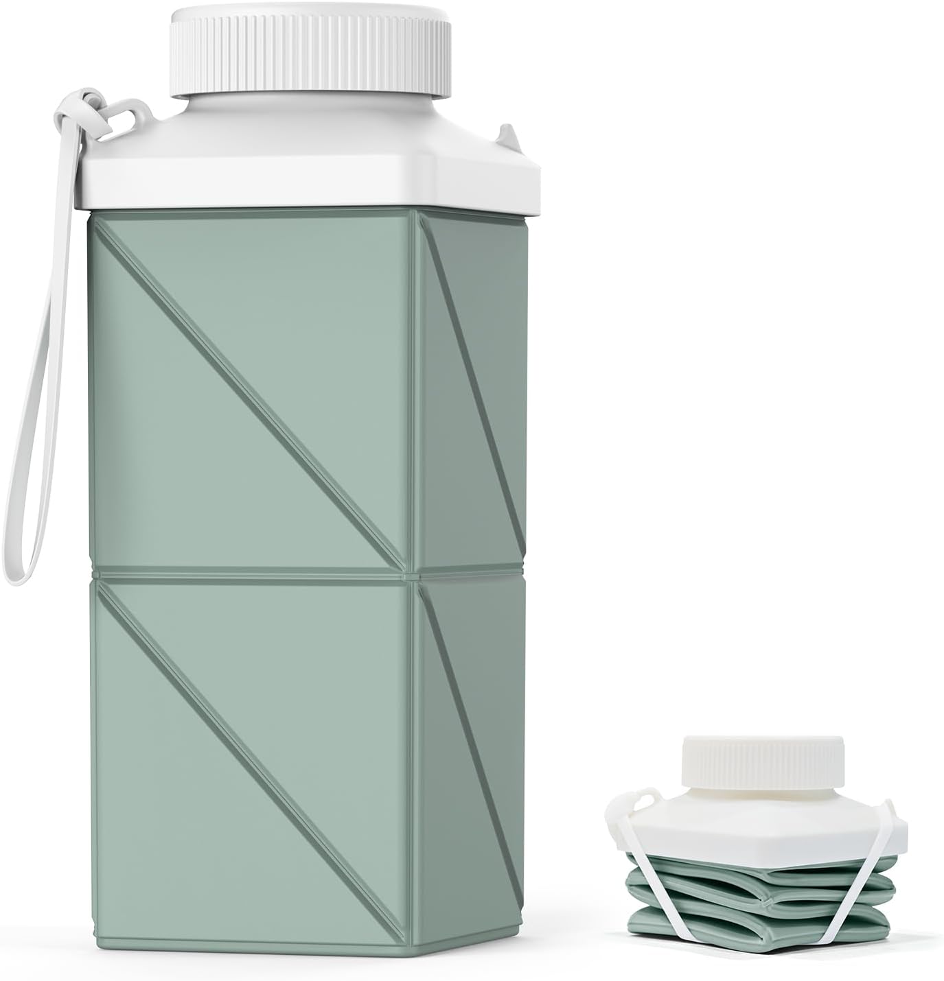 Skiennix Collapsible Water Bottle - 17.4oz Leakproof BPA-Free Travel Bottle | Lightweight Sage Green