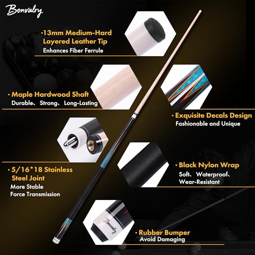 58-Inch Pool Cue Set of 4 with Maple Shafts and 13mm Tips for Billiards