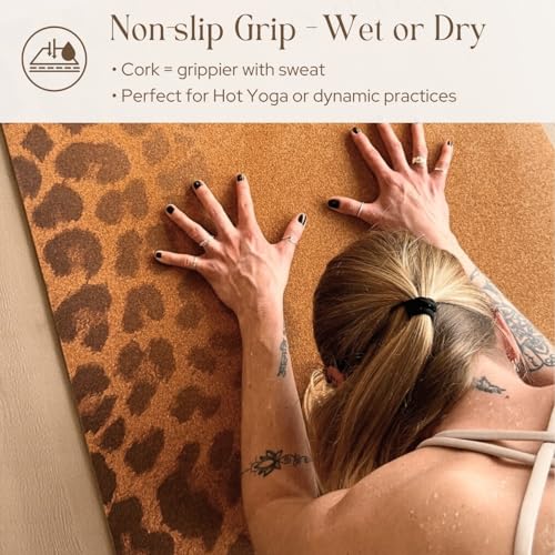 Leopard Fade Cork Yoga Mat – Non Slip, Sustainable 5mm Rubber Base for Support