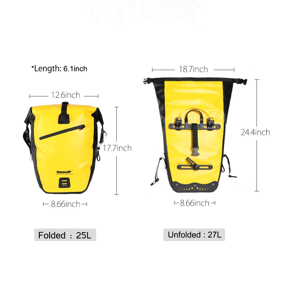 Rhinowalk Bike Bag Waterproof Bike Pannier Bag 27L for Bicycle Cargo Rack Saddle Bag Shoulder Bag Laptop Pannier Rack Bicycle Bag Professional Cycling Accessories-Yellow
