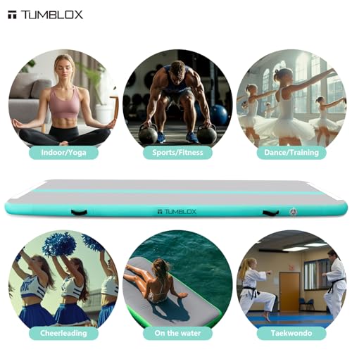 Inflatable Gymnastics Mat 10ft x 3.3ft x 4in with Electric & Foot Pumps - Light Green