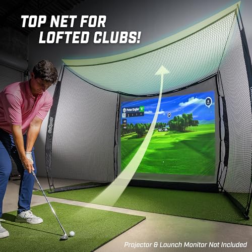 GoSports 10x8 ft Golf Range Cage with Impact Screen & Blank Simulator Screen
