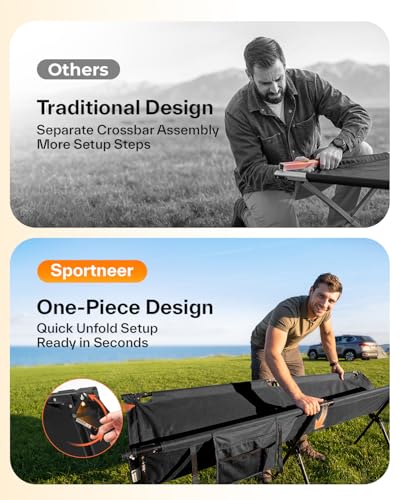 Sportneer Black Camping Cot Bed 78.3" x 28.7" x 14.6" with Side Pockets & Storage Bag