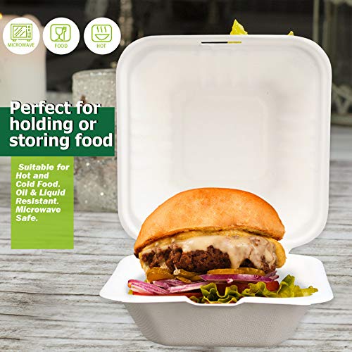 Green Earth Compostable 6-Inch Clamshell Food Box - 500 Pack, Bagasse Food Container with Variation 1-Compartment
