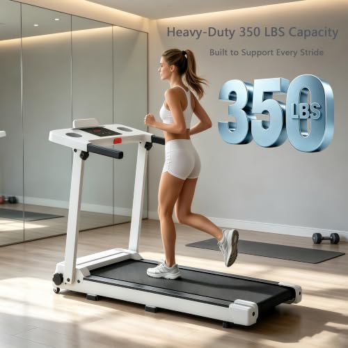 White Walking Pad Treadmill with 8% Incline, Handle Bar & Remote Control